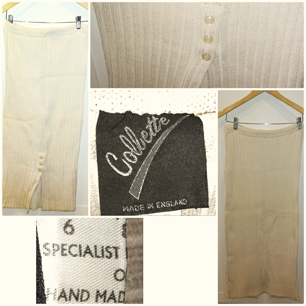 Knitted Cream maxi Pencil skirt Vintage Sz.6 euc